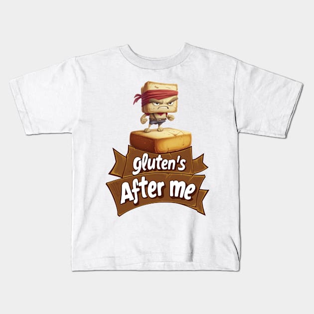 "Gluten's After Me" Funny gluten free awareness Kids T-Shirt by Mephisto696